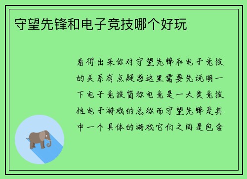 守望先锋和电子竞技哪个好玩
